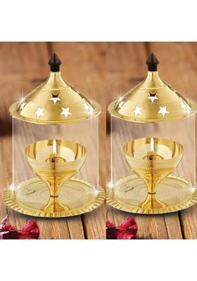 sanskaari Premium Brass & Glass Akhand Diya/Oil Lamp/Pooja Deepak (Pack of 2 ) Brass Table Diya(Height 5 inch)