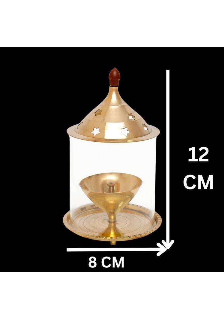 sanskaari Premium Brass & Glass Akhand Diya/Oil Lamp/Pooja Deepak (Pack of 2 ) Brass Table Diya(Height 5 inch) - Indya
