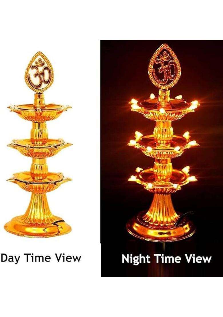 JYT OM 3 Layer Electric Gold LED Diya for TempleTable Diya Set Flameless(Pack of 2) Plastic (Pack of 2) Table Diya Set(Height 14 inch) - Indya