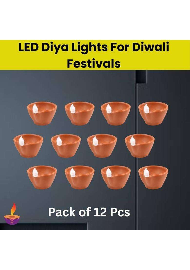 Guggu Water Sensor Diyas Electric Flameless LED Diya Light for Diwali/Home DcorY440 Candle(Brown Pack of 12) - Indya