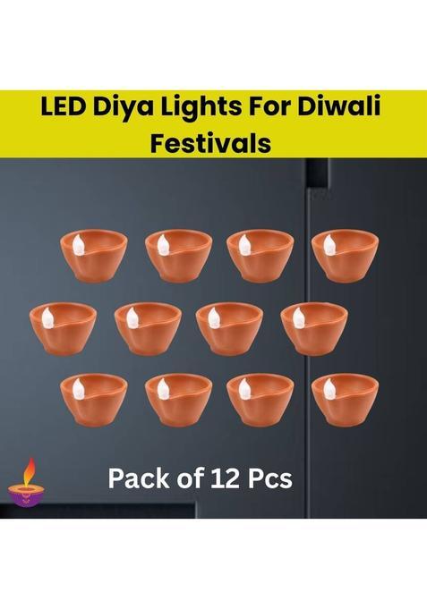 Guggu Water Sensor Diyas Electric Flameless LED Diya Light for Diwali/Home DcorY440 Candle(Brown Pack of 12)