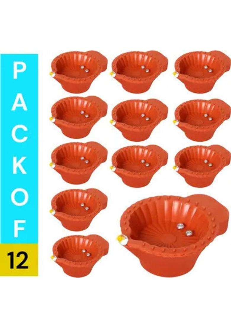 Daiwik Led Smokeless and Flameless Diya Light With Liquid Sensor Plastic (Pack of 12) Table Diya Set(Height 1.5 inch) - Indya