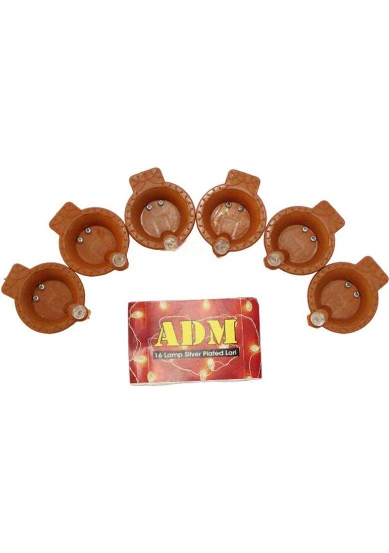 ADM Led Water Sensor Diya Set Plastic (Pack of 6) Table Diya Set(Height 13.5 inch) - Indya