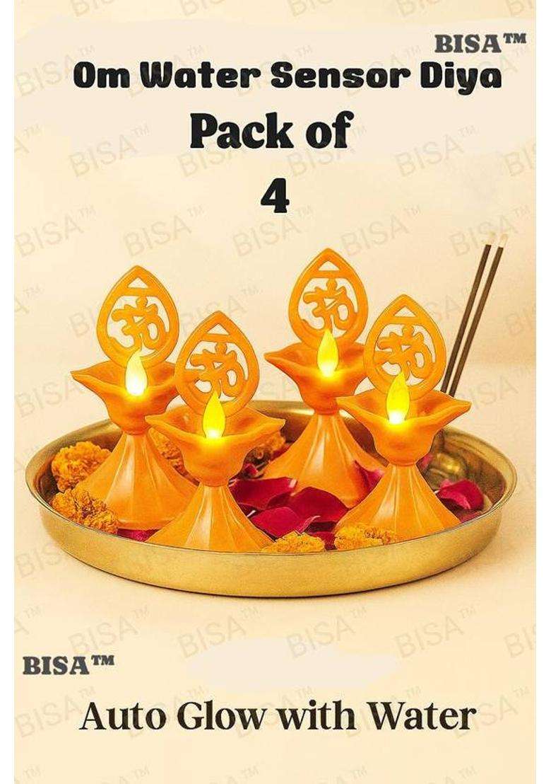 bisa OM Water Sensor Diya Automatic LED Diya for Pooja & Festivals Pack of 4 Plastic (Pack of 4) Table Diya Set(Height 6 inch) - Indya