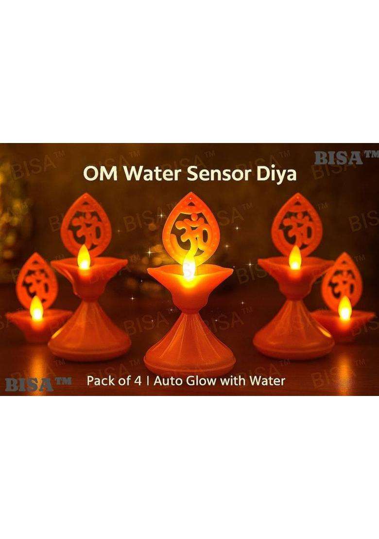 bisa OM Water Sensor Diya Automatic LED Diya for Pooja & Festivals Pack of 4 Plastic (Pack of 4) Table Diya Set(Height 6 inch) - Indya