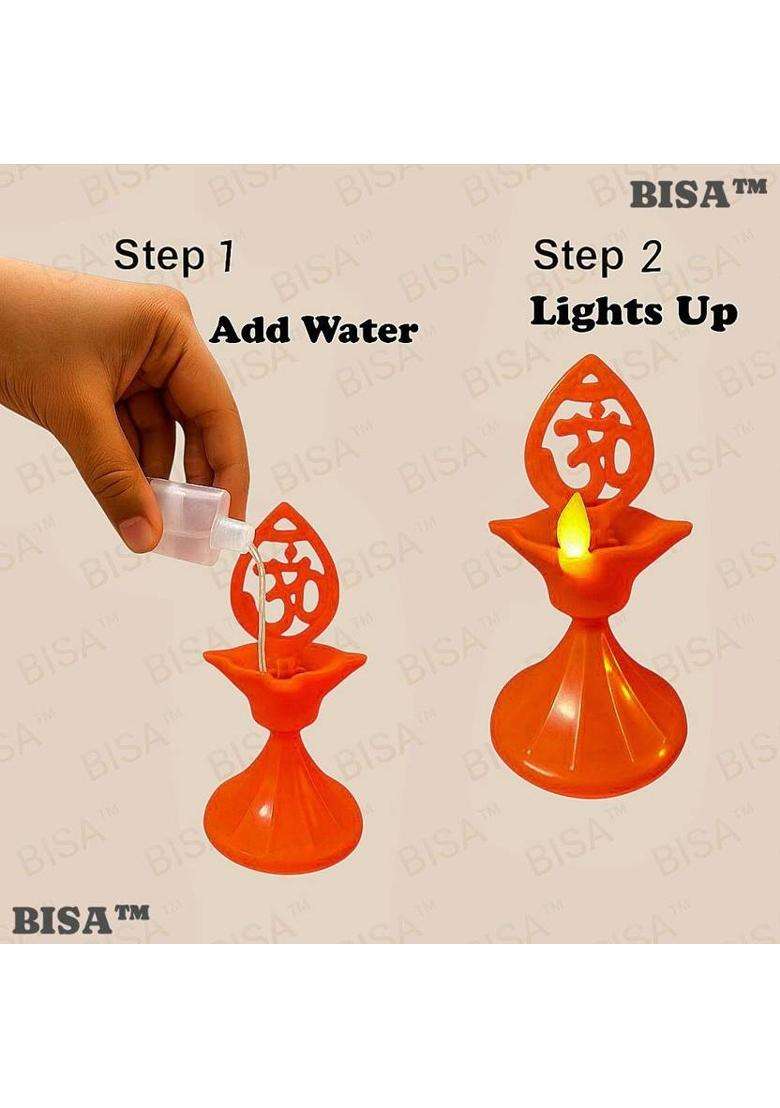 bisa OM Water Sensor Diya Automatic LED Diya for Pooja & Festivals Pack of 4 Plastic (Pack of 4) Table Diya Set(Height 6 inch) - Indya