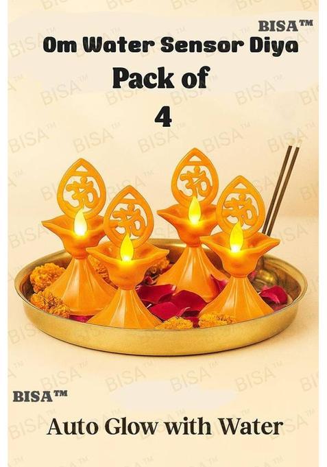bisa OM Water Sensor Diya Automatic LED Diya for Pooja & Festivals Pack of 4 Plastic (Pack of 4) Table Diya Set(Height 6 inch)