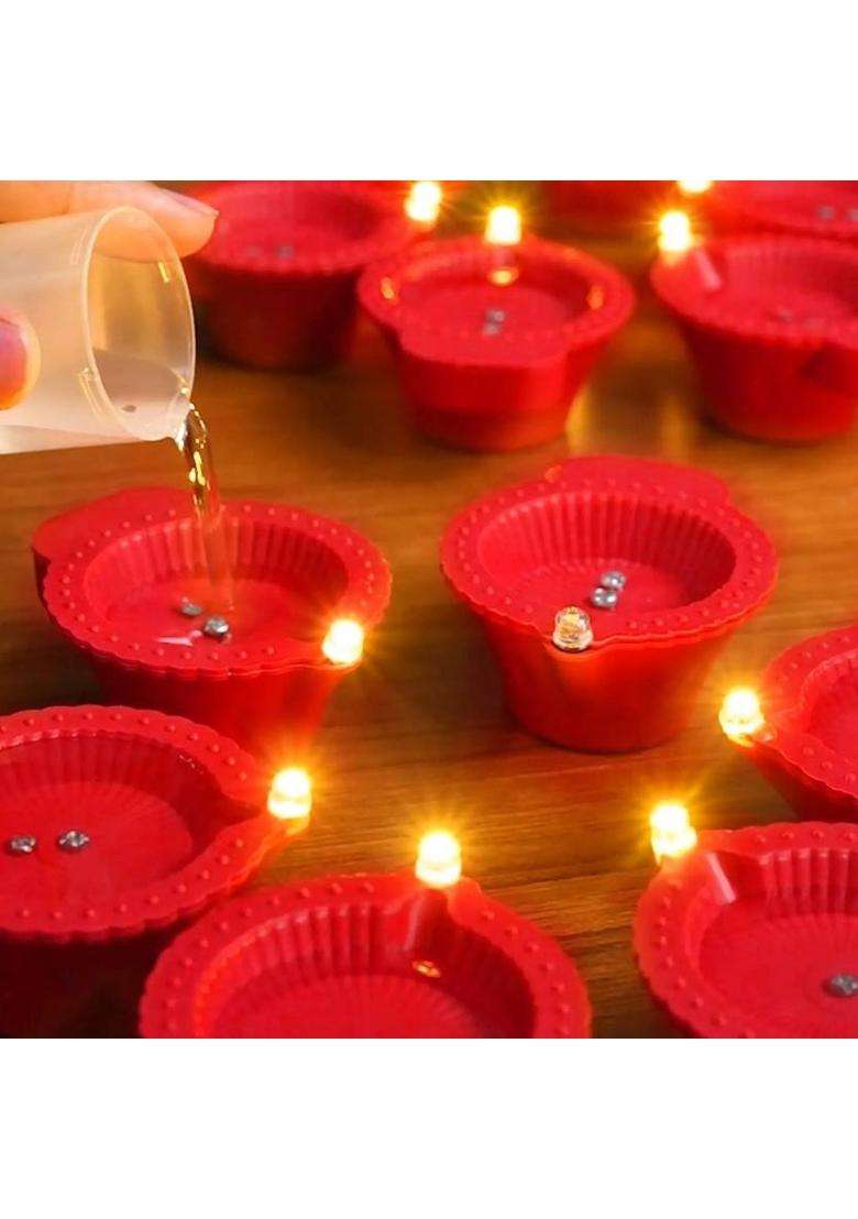 BE UNIQUE Water Sensor LED Diya Set Ultra Bright Decorative Diyas for Festivals Plastic (Pack of 6) Table Diya(Height 1 inch) - Indya