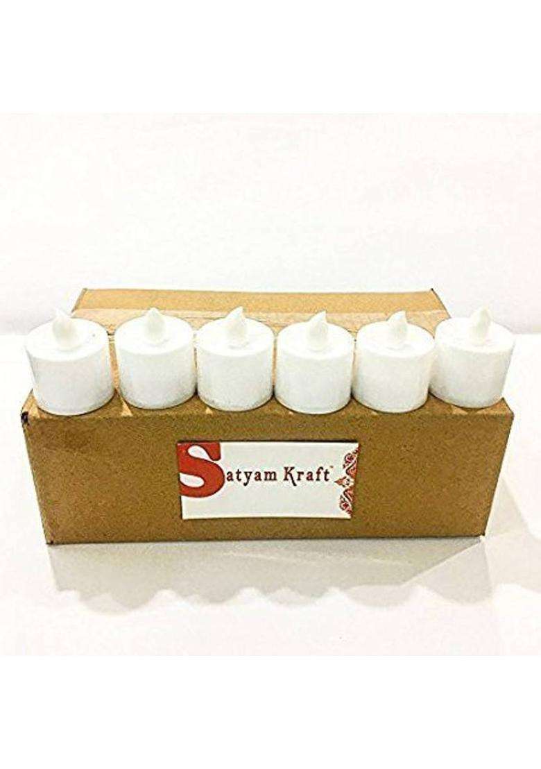 Satyam Kraft Flameless & Smokeless Decorative Candles Led Tea Light Perfect for Diwali decor. Microfibre (Pack of 6) Table Diya Set(Height 2 inch) - Indya
