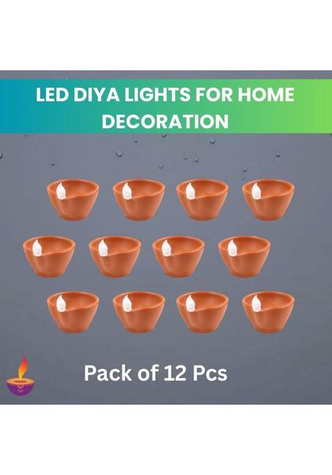Guggu Water Sensor Diyas Electric Flameless LED Diya Light for Diwali/Home DcorY232 Candle(Brown Pack of 12)