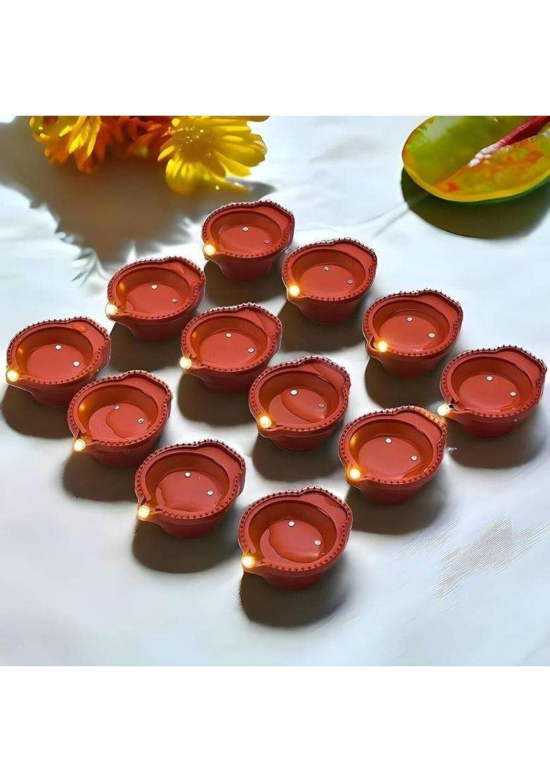 NPN Water Sensor Traditional Diya Battery Operated Flameless & Smokeless LED Diyas Plastic (Pack of 6) Table Diya Set(Height 1.5 inch) - Indya