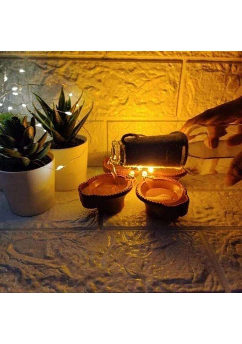 NPN Water Sensor Traditional Diya Battery Operated Flameless & Smokeless LED Diyas Plastic (Pack of 6) Table Diya Set(Height 1.5 inch) - Indya
