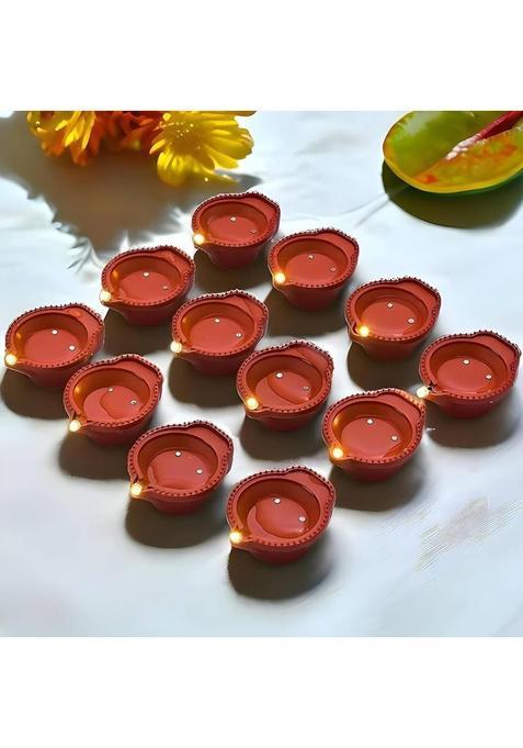 NPN Water Sensor Traditional Diya Battery Operated Flameless & Smokeless LED Diyas Plastic (Pack of 6) Table Diya Set(Height 1.5 inch)