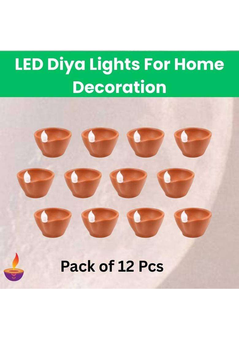 Guggu Water Sensor Diyas Electric Flameless LED Diya Light for Diwali/Home DcorY483 Candle(Brown Pack of 12) - Indya