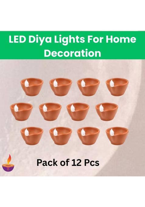 Guggu Water Sensor Diyas Electric Flameless LED Diya Light for Diwali/Home DcorY483 Candle(Brown Pack of 12)