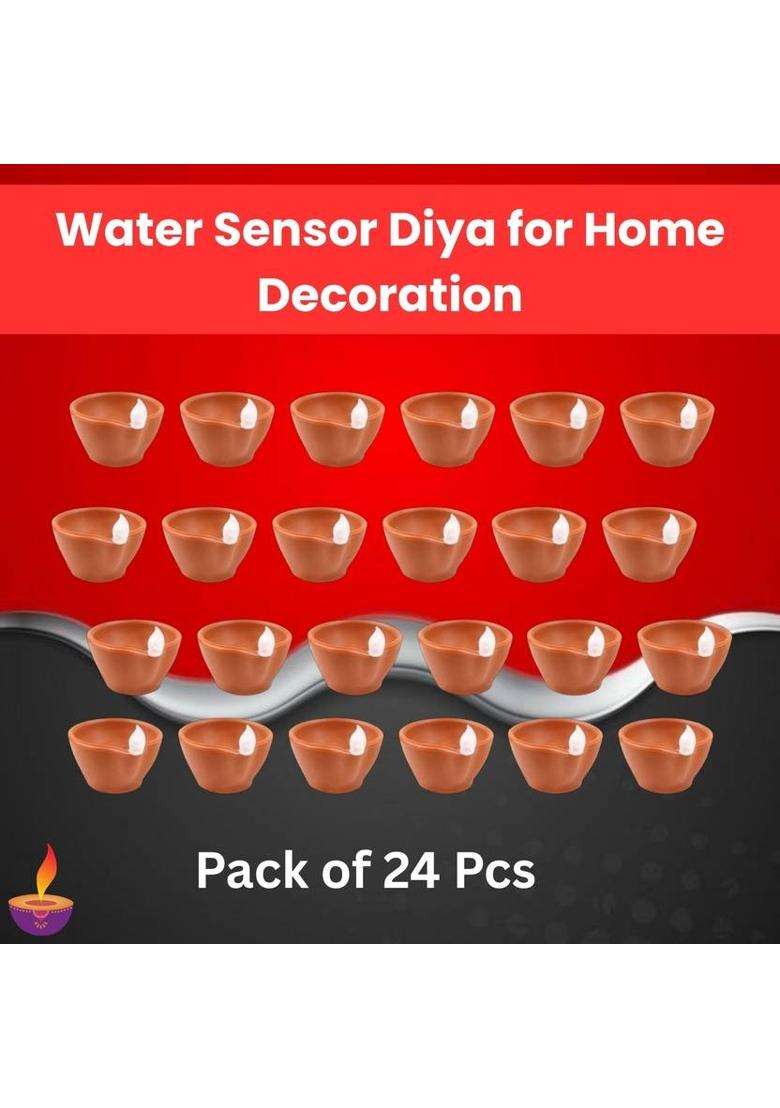 Frony Water Sensor Diyas Electric Flameless LED Diya Light for Diwali/Home DcorWO410 Candle(Brown Pack of 24) - Indya