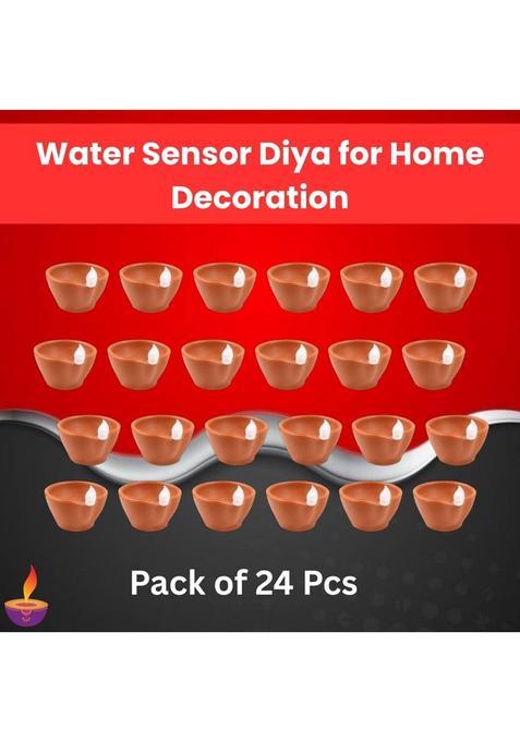 Frony Water Sensor Diyas Electric Flameless LED Diya Light for Diwali/Home DcorWO410 Candle(Brown Pack of 24)