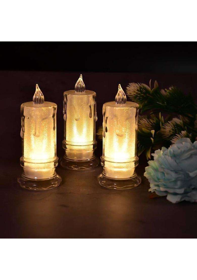 DeoDap Big Flameless Melted Design Candle Set Perfect for Diwali Decoration Candle(White Pack of 1) - Indya