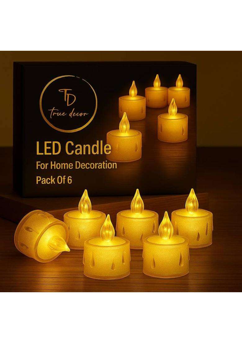 True Dcor Flameless & Smokeless Transparent Acrylic Led Tea Light Candle Candle(Yellow Pack of 6) - Indya