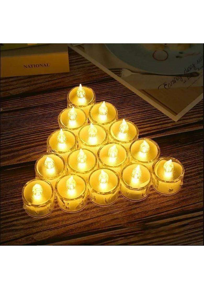 True Dcor Flameless & Smokeless Transparent Acrylic Led Tea Light Candle Candle(Yellow Pack of 6) - Indya