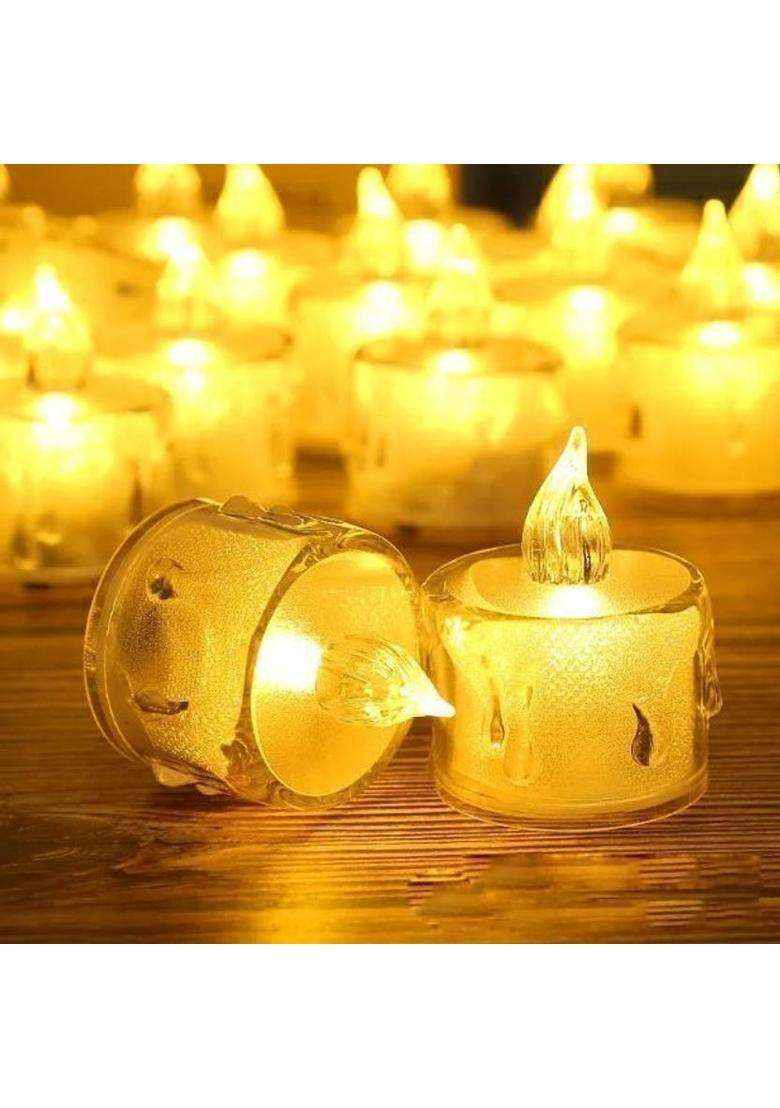 True Dcor Flameless & Smokeless Transparent Acrylic Led Tea Light Candle Candle(Yellow Pack of 6) - Indya