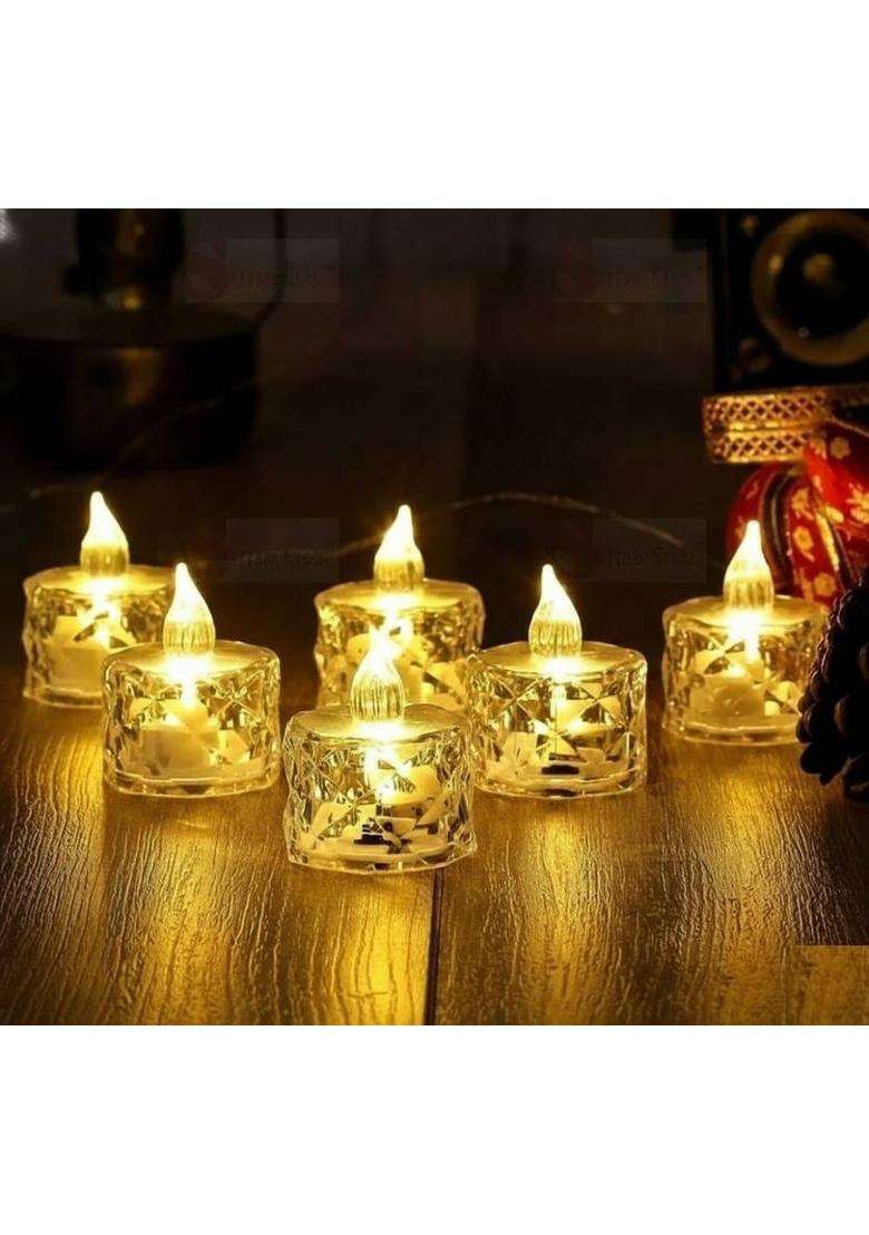 CUbeVentures Crystal LED Tealight Candles Flameless Decorative Plastic (Pack of 6) Table Diya Set(Height 10 inch) - Indya