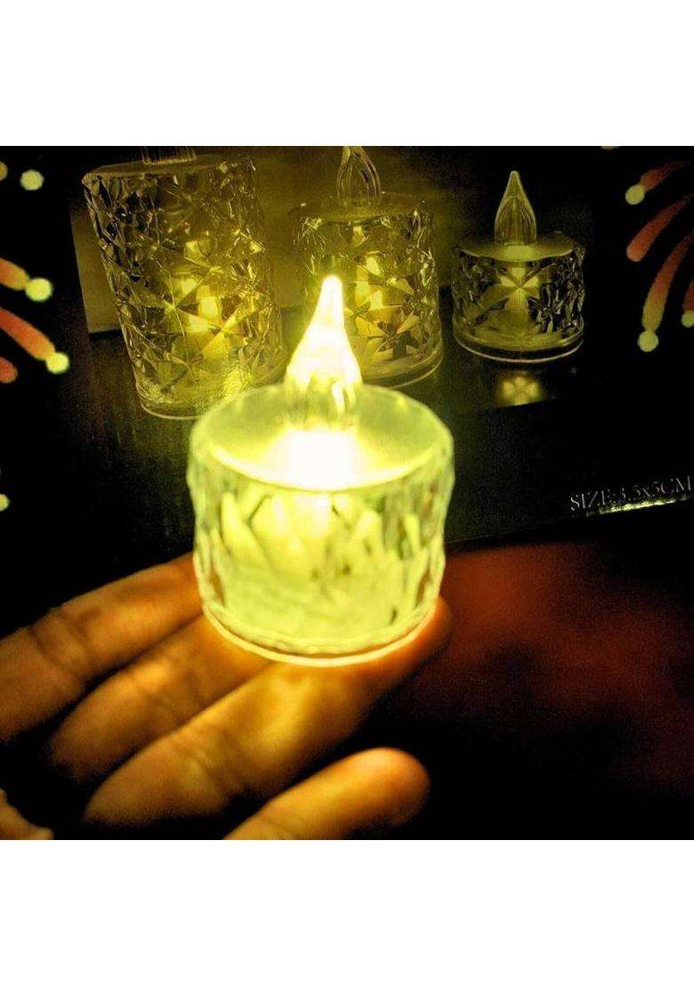 CUbeVentures Crystal LED Tealight Candles Flameless Decorative Plastic (Pack of 6) Table Diya Set(Height 10 inch) - Indya