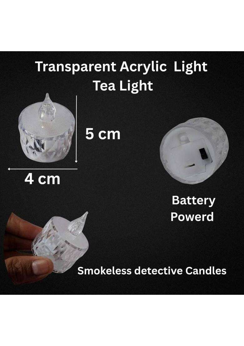 CUbeVentures Crystal LED Tealight Candles Flameless Decorative Plastic (Pack of 6) Table Diya Set(Height 10 inch) - Indya
