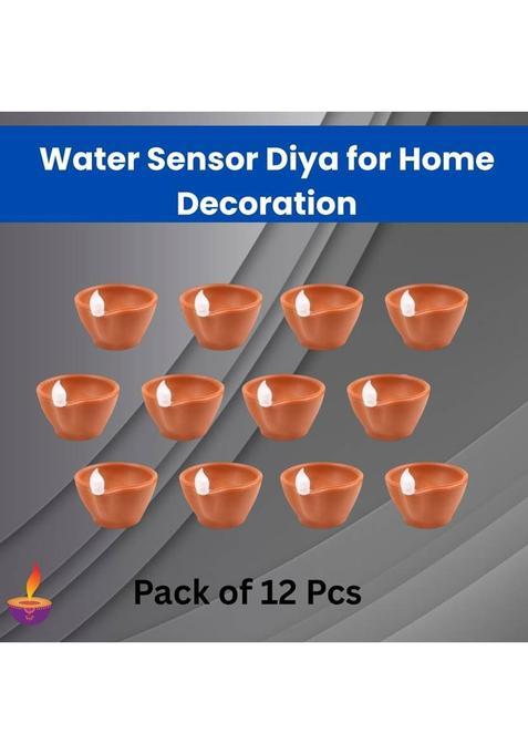 Guggu Water Sensor Diyas Electric Flameless LED Diya Light for Diwali/Home DcorY92 Candle(Brown Pack of 12)