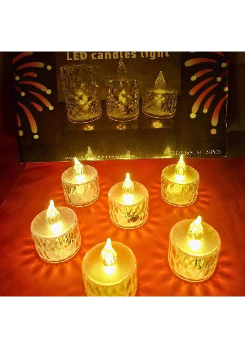 CUbeVentures Crystal Glow LED Diya Candle(Silver Pack of 6) - Indya