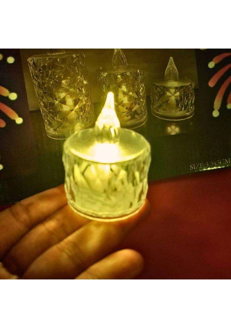 CUbeVentures Crystal Glow LED Diya Candle(Silver Pack of 6) - Indya