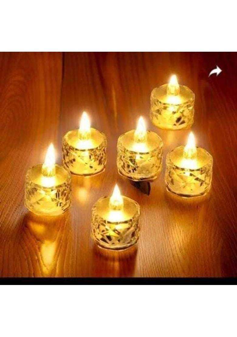 CUbeVentures Crystal Glow LED Diya Candle(Silver Pack of 6) - Indya