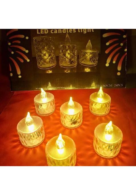 CUbeVentures Crystal Glow LED Diya Candle(Silver Pack of 6)