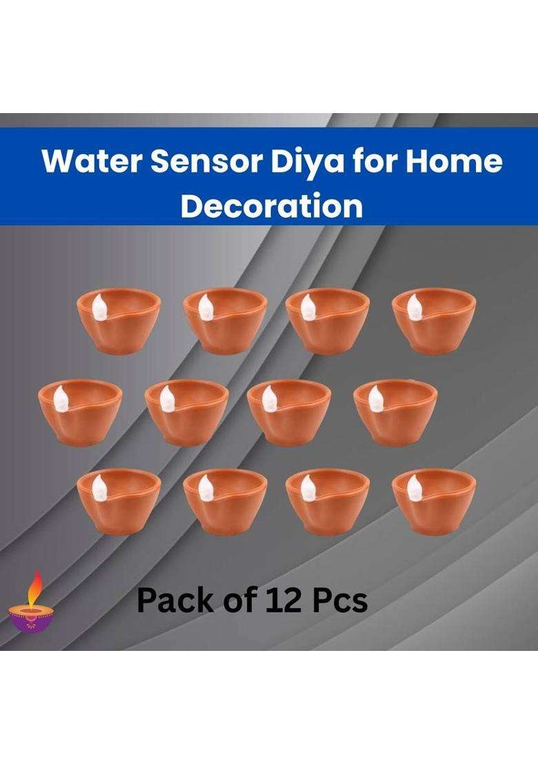 Frony Water Sensor Diyas Electric Flameless LED Diya Light for Diwali/Home DcorR92 Candle(Brown Pack of 12) - Indya