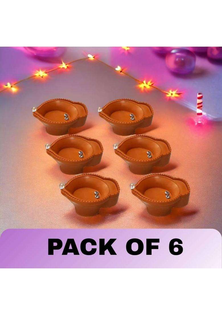 BE UNIQUE Water Sensor Battery Operated Bright & Durable Decorative Diyas for Festivals Plastic (Pack of 6) Table Diya Set(Height 1.5 inch) - Indya