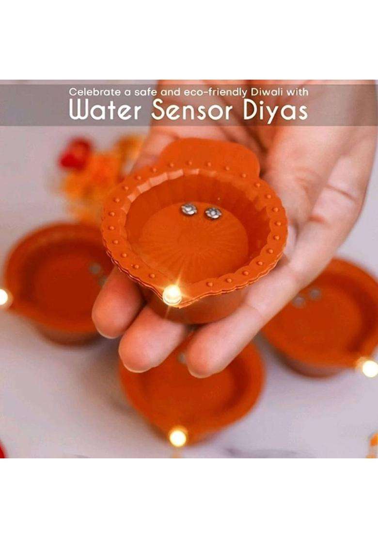 BE UNIQUE Water Sensor Battery Operated Bright & Durable Decorative Diyas for Festivals Plastic (Pack of 6) Table Diya Set(Height 1.5 inch) - Indya