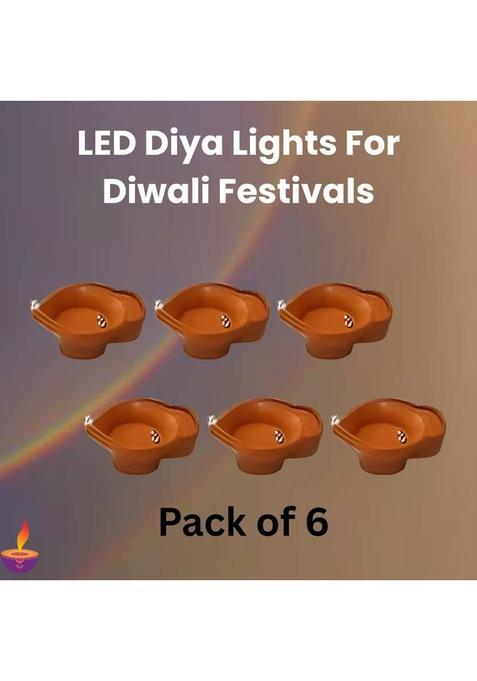 YAROH Water Sensor Diyas Electric Flameless LED Candle Light for Home Dcor/DiwaliC420 Candle(Brown Pack of 6)