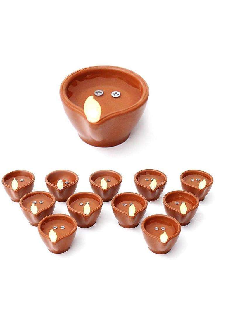 Ryme Water Sensor Led Diyas E-Diya Last for 15 Hours Plastic (Pack of 12) Table Diya(Height 1 inch) - Indya