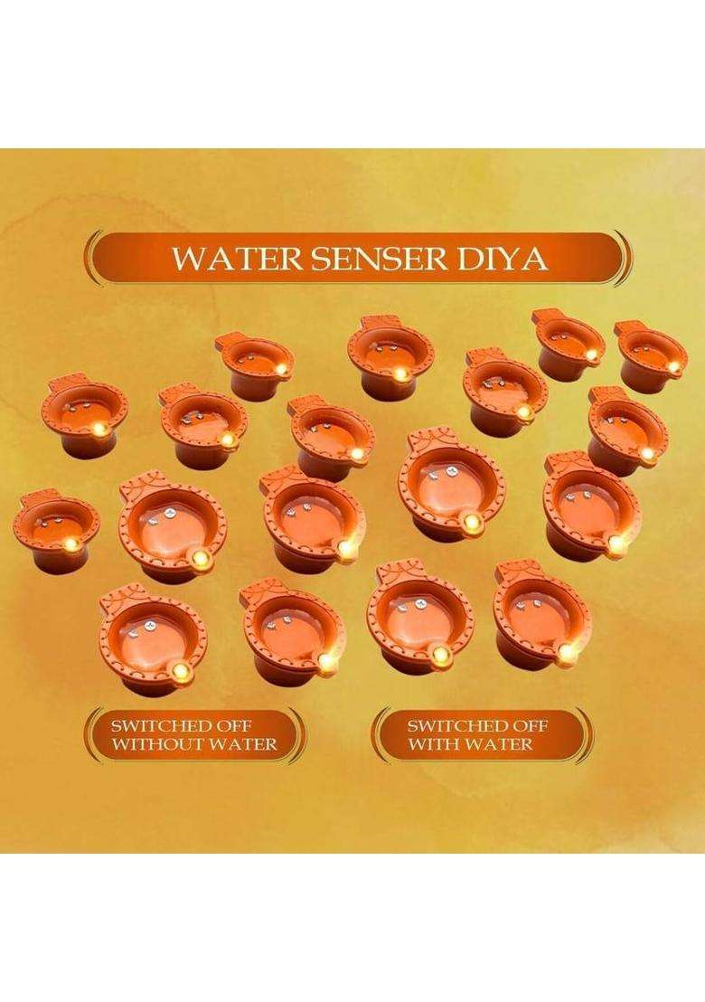 Ryme Water Sensor Led Diyas E-Diya Last for 15 Hours Plastic (Pack of 12) Table Diya(Height 1 inch) - Indya