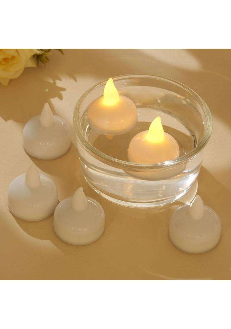family feves Water Sensor LED Tealight Diyas Flameless Floating Candles for Diwali Plastic (Pack of 6) Table Diya Set(Height 1.5 inch) - Indya