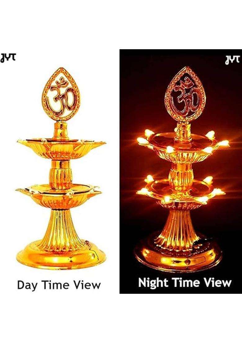 JYT Om 2 Layer Electric Gold LED Lamp (Pack of 2) Plastic (Pack of 2) Table Diya Set(Height 8 inch) - Indya