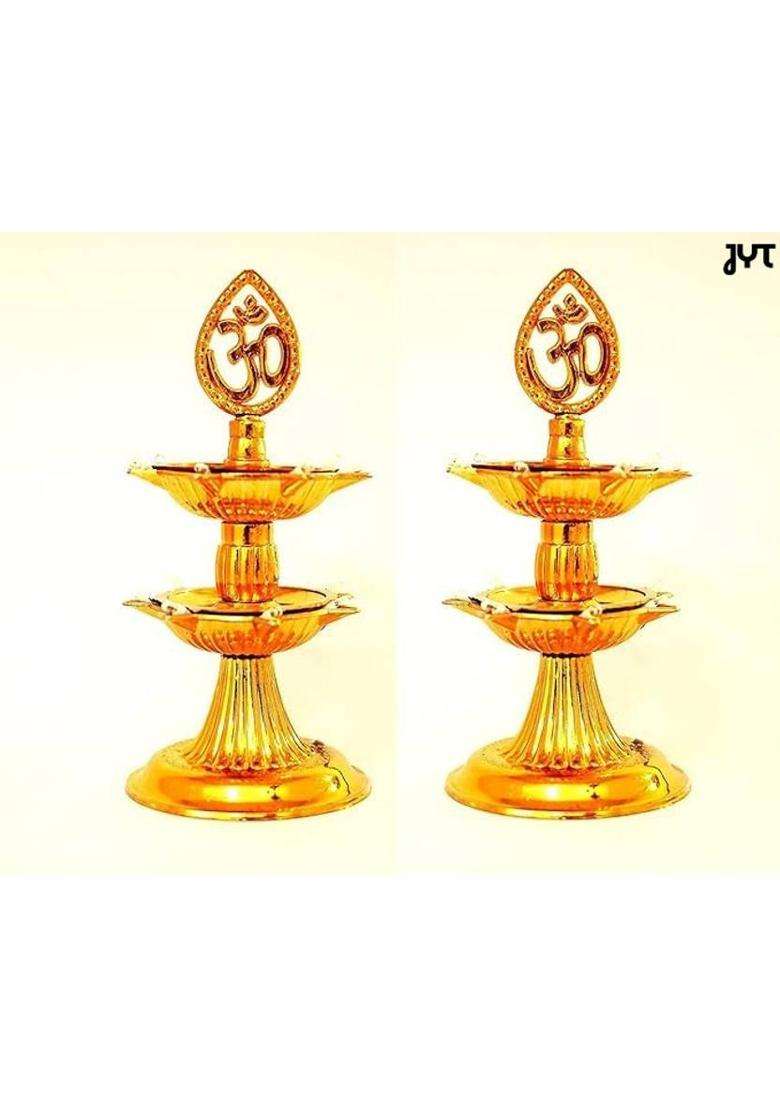 JYT Om 2 Layer Electric Gold LED Lamp (Pack of 2) Plastic (Pack of 2) Table Diya Set(Height 8 inch) - Indya