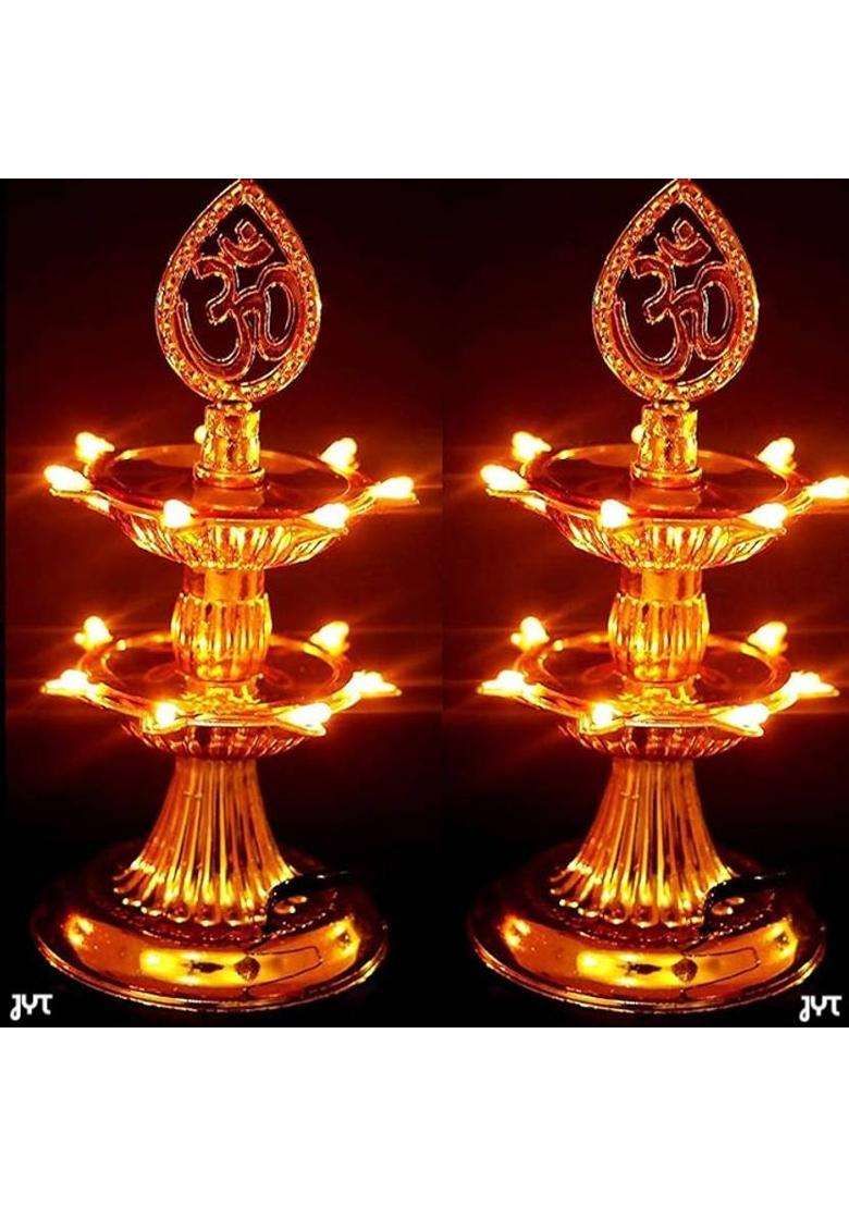 JYT Om 2 Layer Electric Gold LED Lamp (Pack of 2) Plastic (Pack of 2) Table Diya Set(Height 8 inch) - Indya