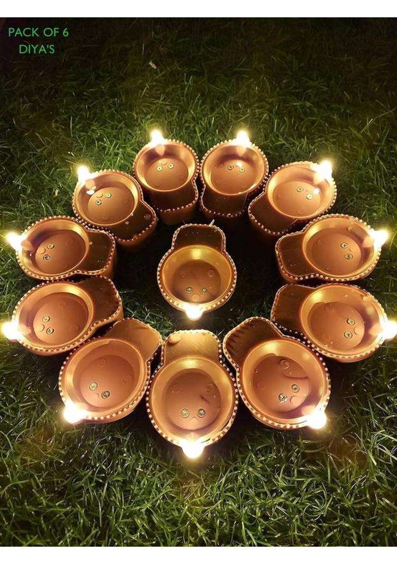 SHIVTRADRE Plastic Diwali Water Sensor Floating Led Diya Pack Of 12 Plastic (Pack of 6) Table Diya Set(Height 11 inch) - Indya
