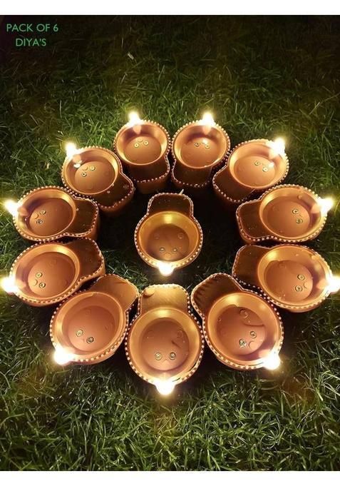 SHIVTRADRE Plastic Diwali Water Sensor Floating Led Diya Pack Of 12 Plastic (Pack of 6) Table Diya Set(Height 11 inch)