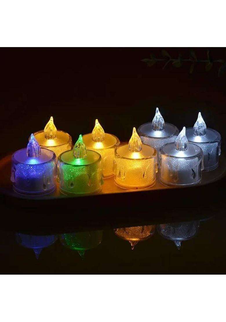 True Dcor Flameless & Smokeless Transparent Acrylic Multi Led Tea Light Candle Candle(Multicolor Pack of 12) - Indya