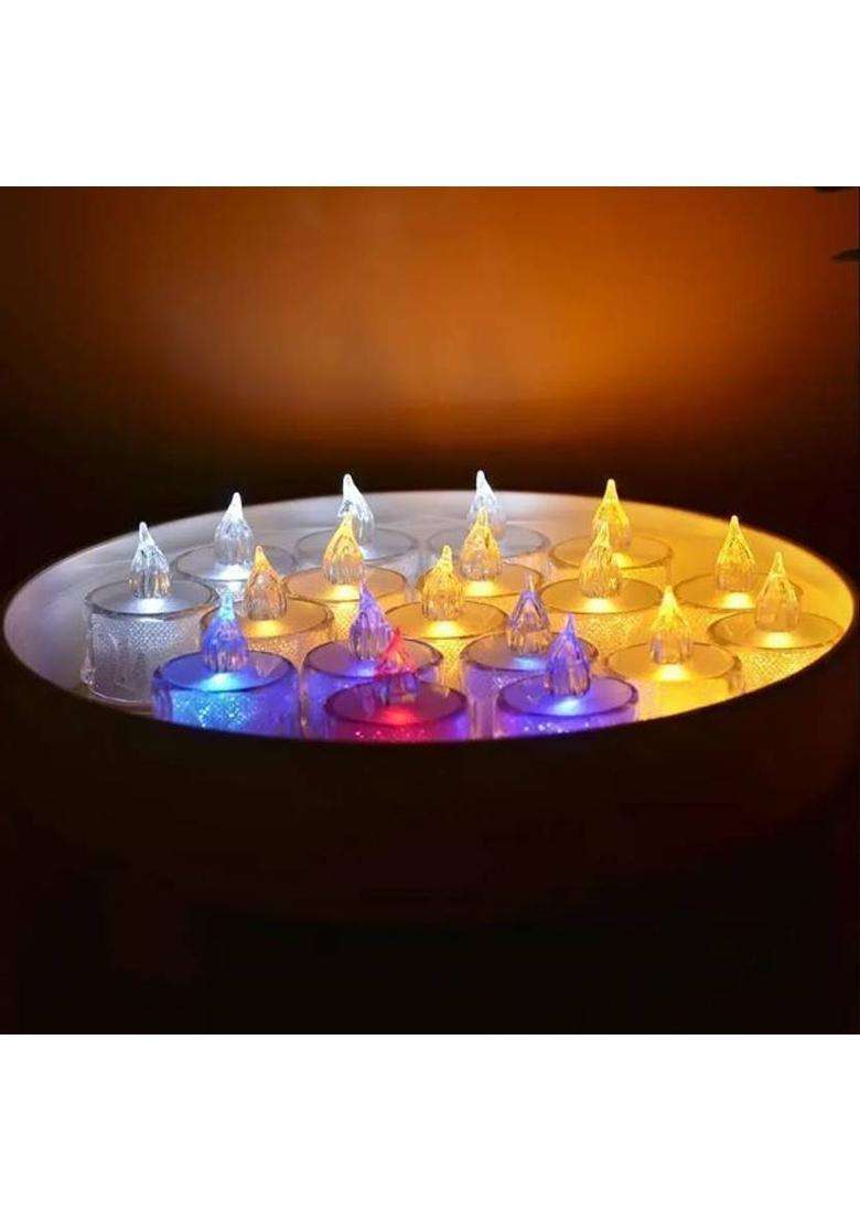 True Dcor Flameless & Smokeless Transparent Acrylic Multi Led Tea Light Candle Candle(Multicolor Pack of 12) - Indya