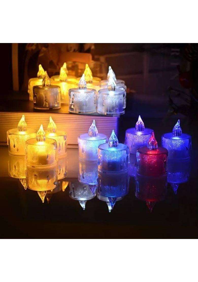 True Dcor Flameless & Smokeless Transparent Acrylic Multi Led Tea Light Candle Candle(Multicolor Pack of 12) - Indya