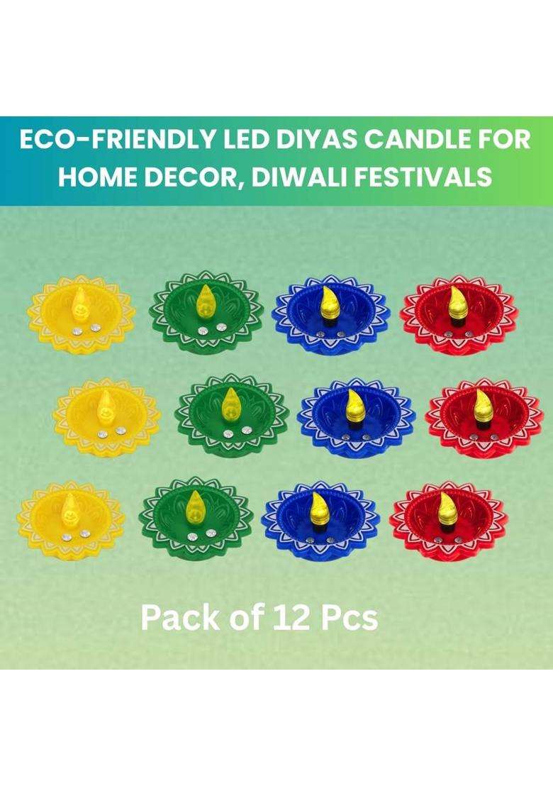 SACRO Water Sensor LED Light Diya Flameless Tea Light for Diwali & Home DecorationC99 Plastic (Pack of 12) Table Diya Set(Height 2 inch) - Indya
