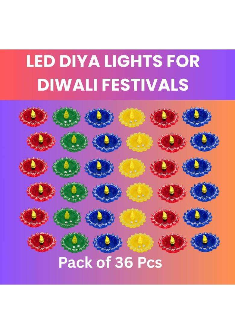 Guggu Water Sensor LED Light Diya Flameless Tea Light for Diwali & Home DecorationX425 Plastic (Pack of 36) Table Diya Set(Height 2 inch) - Indya